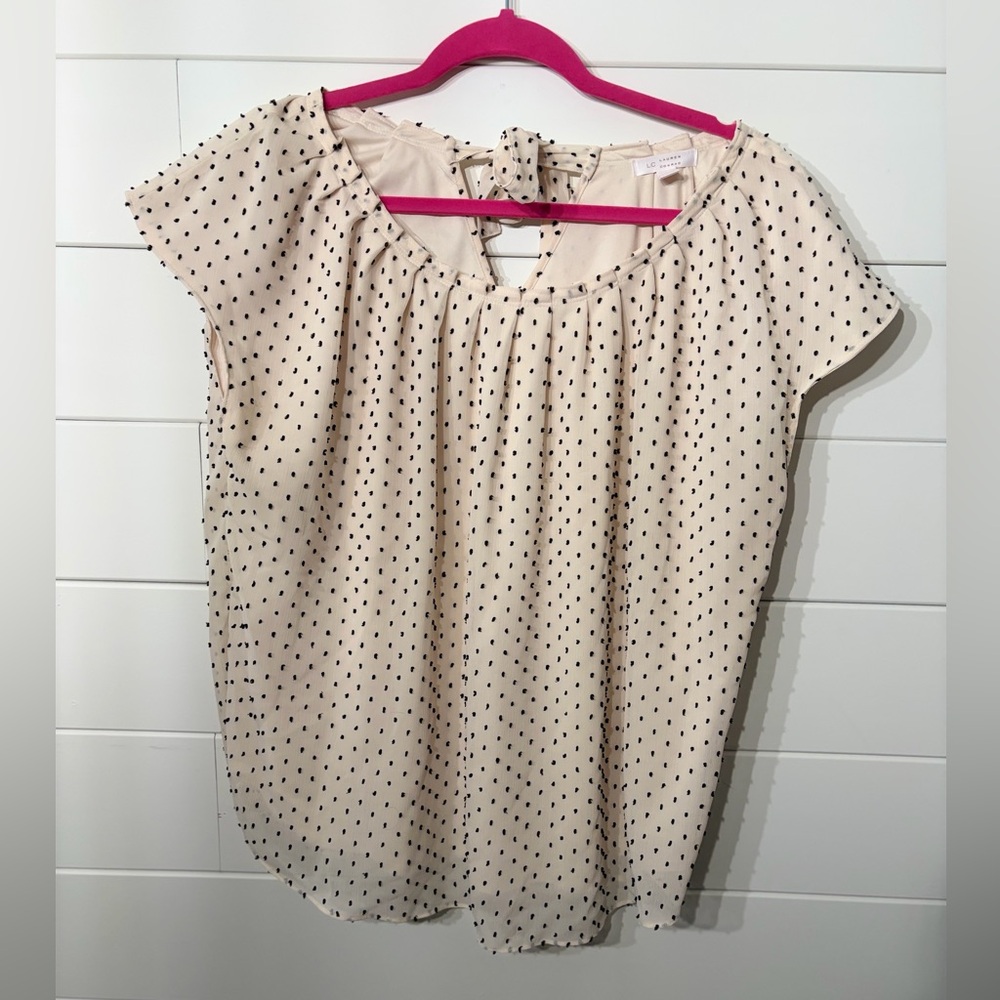 LC Lauren Conrad Ivory Blouse with Black Swiss Dots